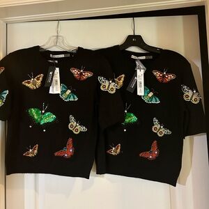 Alice + Olivia Black Sweater with Colorful Butterfly Design